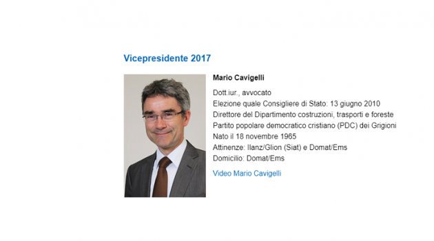 L'avv. Mario Cavigelli Vicepresidente Canton Grigioni