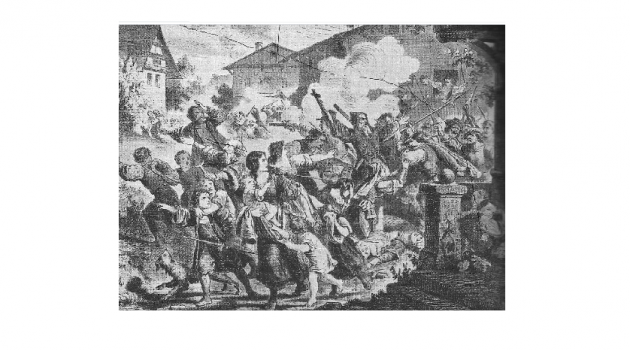 Immagine da Wikipedia: "L'eccidio di Tirano" (1620) xilografia – Anonimo – Biblioteca Cantonale di Coira