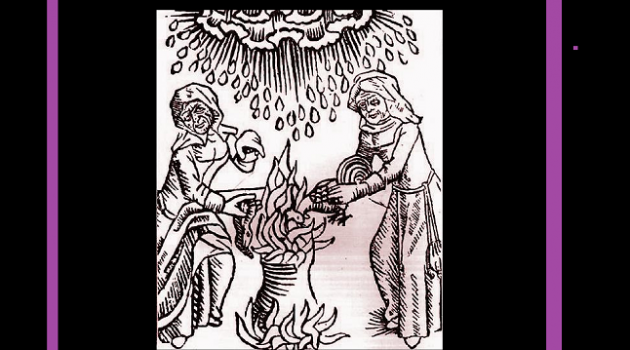 Streghe attorno al calderone per prevenire l'arrivo del gelo, xilografia del 1489.